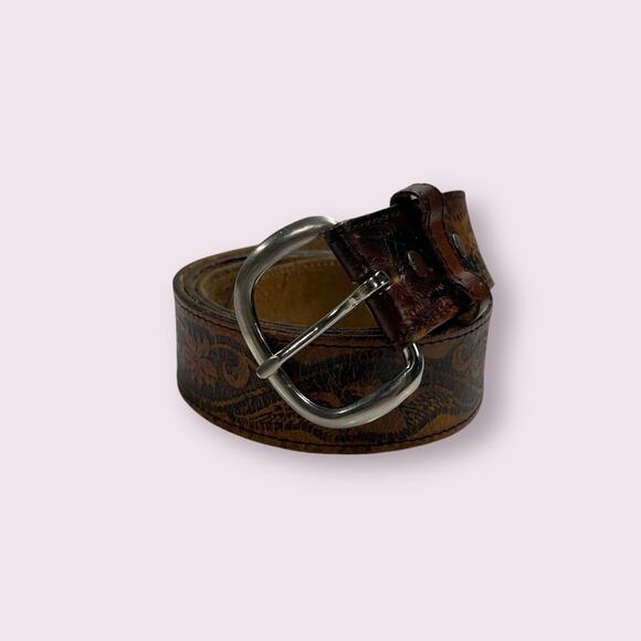 Vintage Wrangler Brown Leather Belt Bald Eagle Americanan USA Cowboy Western - Picture 1 of 5